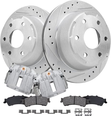 Detroit Axle - Rear Brake Kit for GMC Chevy Silverado Sierra 1500 Tahoe Yukon Safari Astro Drilled & Slotted Brakes Rotors w/Brake Calipers Replacement Ceramic Brake Pads in Saudi Arabia