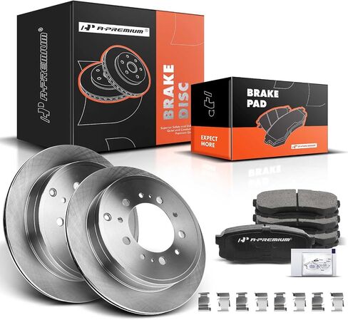 A-Premium 13.58 in (345mm) Rear Drilled and Slotted Disc Brake Rotors + Ceramic Pads Kit Compatible with Toyota and Lexus Models - LX570/Land Cruiser 2008-2011/2013-2021, Sequoia 08-21, Tundra 07-21 in Saudi Arabia
