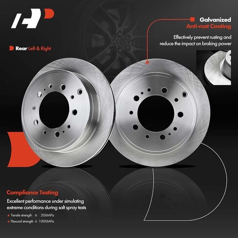 A-Premium 13.58 in (345mm) Rear Drilled and Slotted Disc Brake Rotors + Ceramic Pads Kit Compatible with Toyota and Lexus Models - LX570/Land Cruiser 2008-2011/2013-2021, Sequoia 08-21, Tundra 07-21 in Saudi Arabia