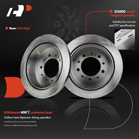 A-Premium 13.58 in (345mm) Rear Drilled and Slotted Disc Brake Rotors + Ceramic Pads Kit Compatible with Toyota and Lexus Models - LX570/Land Cruiser 2008-2011/2013-2021, Sequoia 08-21, Tundra 07-21 in Saudi Arabia