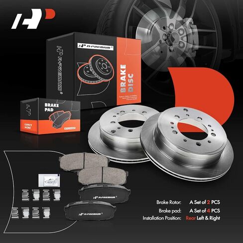 A-Premium 13.58 in (345mm) Rear Drilled and Slotted Disc Brake Rotors + Ceramic Pads Kit Compatible with Toyota and Lexus Models - LX570/Land Cruiser 2008-2011/2013-2021, Sequoia 08-21, Tundra 07-21 in Saudi Arabia