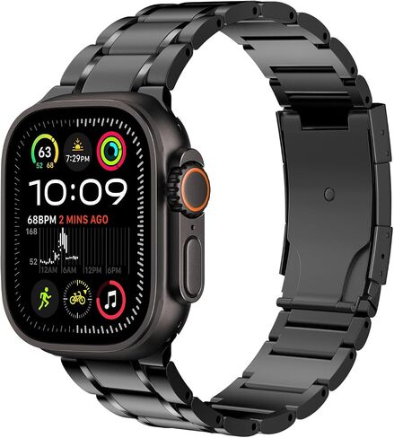 MoKo Titanium Band Compatible with Apple Watch Band 49mm 46mm 45mm 44mm 42mm iWatch Ultra2 Ultra SE 2 SE Series 10 9 8 7 6 5 4 3 2 1,Titanium Replacement Watch Band with Folding Clasp in Saudi Arabia