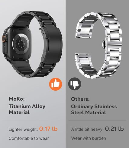 MoKo Titanium Band Compatible with Apple Watch Band 49mm 46mm 45mm 44mm 42mm iWatch Ultra2 Ultra SE 2 SE Series 10 9 8 7 6 5 4 3 2 1,Titanium Replacement Watch Band with Folding Clasp in Saudi Arabia