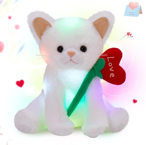 Houwsbaby Glow Teddy Bear with Rose White Bear Stuffed Animal Soft Light Up Plush Toy LED Night Lights Birthday Christmas for Kids Toddler Girlfriend,White,10.5'' in Kuwait
