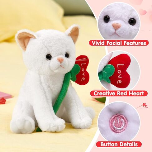 Houwsbaby Glow Teddy Bear with Rose White Bear Stuffed Animal Soft Light Up Plush Toy LED Night Lights Birthday Christmas for Kids Toddler Girlfriend,White,10.5'' in Kuwait