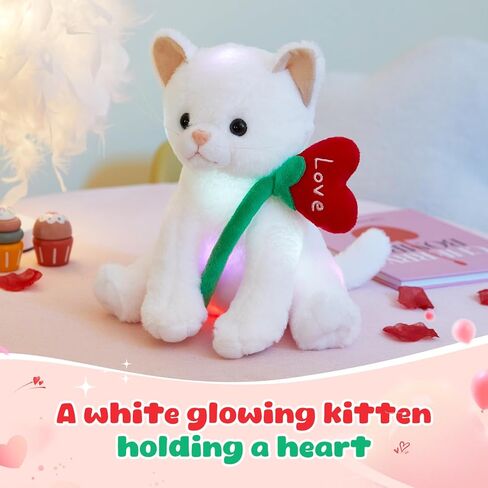 Houwsbaby Glow Teddy Bear with Rose White Bear Stuffed Animal Soft Light Up Plush Toy LED Night Lights Birthday Christmas for Kids Toddler Girlfriend,White,10.5'' in Kuwait