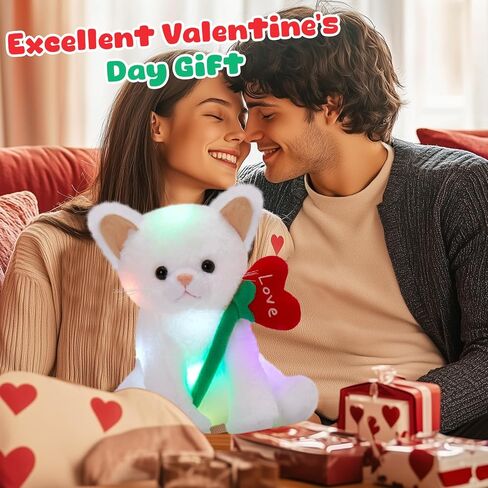 Houwsbaby Glow Teddy Bear with Rose White Bear Stuffed Animal Soft Light Up Plush Toy LED Night Lights Birthday Christmas for Kids Toddler Girlfriend,White,10.5'' in Kuwait