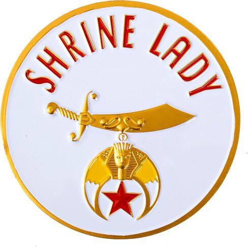 Shrine Lady Round Masonic Auto Emblem - [White & Gold][3'' Diameter] in Kuwait