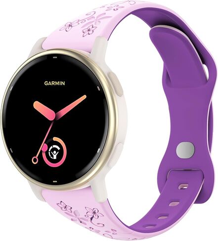 فرقة الساعات المحفورة بأزهار مقاس 20 مم متوافقة مع Garmin Vivoactive 5/Vivoactive 3 ، حزام ناعم سليكي لطيف من أجل Venu Sq/Venu Sq 2/Venu 2 Plus/Forerunner 165/55/245/245/645 MUSIC in Kuwait