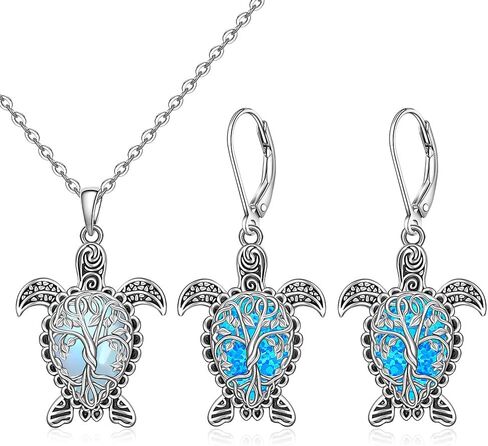 Moonstone Turtle Necklace Opal Sea Turtle Earrings for Women Sterling Silver Tree of Life Hawaii Turtles Jewelry Mothers Day Gifts in Saudi Arabia