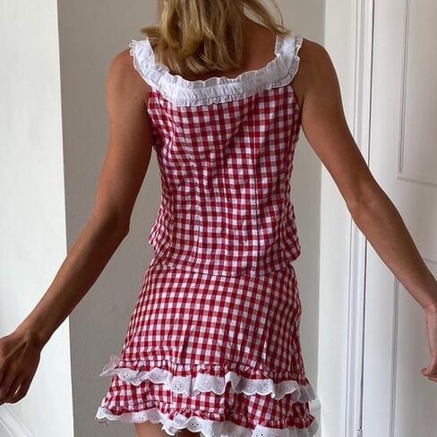 Women Men Sissy Ruffle Mini Skirt Pleated Lace Plaid A Line Short Skirt Halloween Costume Gingham Cosplay Lingerie in Kuwait