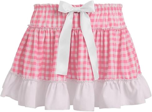 Women Men Sissy Ruffle Mini Skirt Pleated Lace Plaid A Line Short Skirt Halloween Costume Gingham Cosplay Lingerie in Kuwait