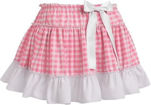 Women Men Sissy Ruffle Mini Skirt Pleated Lace Plaid A Line Short Skirt Halloween Costume Gingham Cosplay Lingerie in Kuwait