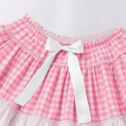 Women Men Sissy Ruffle Mini Skirt Pleated Lace Plaid A Line Short Skirt Halloween Costume Gingham Cosplay Lingerie in Kuwait