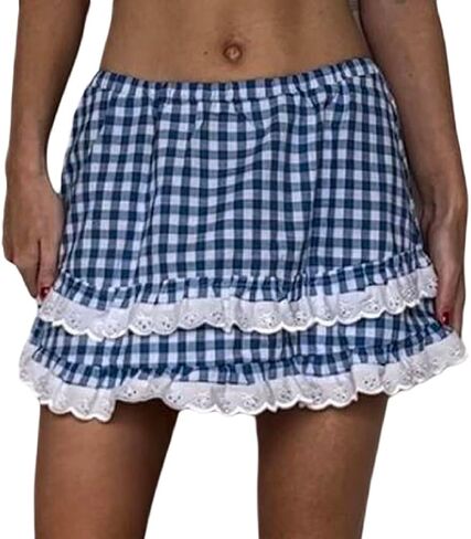 Women Men Sissy Ruffle Mini Skirt Pleated Lace Plaid A Line Short Skirt Halloween Costume Gingham Cosplay Lingerie in Kuwait