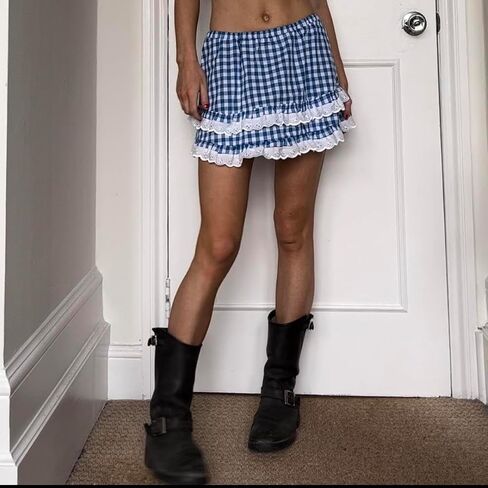 Women Men Sissy Ruffle Mini Skirt Pleated Lace Plaid A Line Short Skirt Halloween Costume Gingham Cosplay Lingerie in Kuwait
