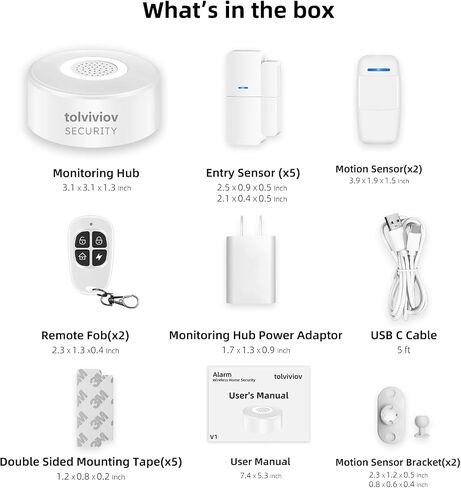 tolviviov Home Alarm System(2nd Gen), 12 Pieces Smart Home Alarm Security System DIY No Monthly Fee, Phone Alert, Alarm Siren, Door/Window Sensors, Remotes, Work with Alexa, for House Apartment Office in Saudi Arabia