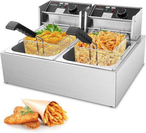 Commercial Deep Fryer, 3400W Electric Deep Fryers with 2x6.35QT Baskets | 0.8mm Thickened Stainless Steel Countertop Oil Fryer 20.7QT Large Capacity with Lids Temperature Controller (12L) in Kuwait