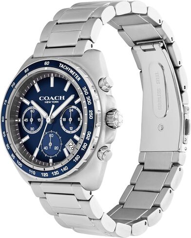 COACH Charter Men's Chronograph Quartz Watch – 39 mm Stainless Steel Case – Link Bracelet – Essential Accessory, Gift for Him in Saudi Arabia