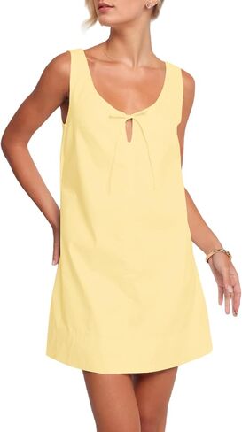 OLAPTA Women Sleeveless Summer Mini Tank Dress Tie Up Loose Fit Sundress Scoop Neck Casual Trendy Short Dresses with Pockets in Saudi Arabia