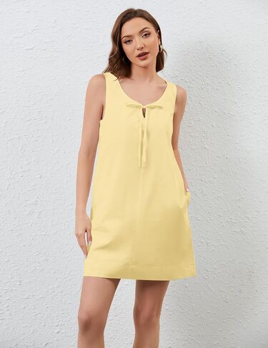 OLAPTA Women Sleeveless Summer Mini Tank Dress Tie Up Loose Fit Sundress Scoop Neck Casual Trendy Short Dresses with Pockets in Saudi Arabia