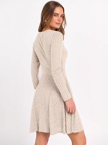 ANRABESS Women Long Sleeve Ribbed Knit Short Dresses 2025 Fall Winter V Neck Casual Swing A Line Sweater Dress in Saudi Arabia