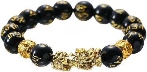 Feng Shui Pixiu Wealth and Luck Bracelet Black Obsidian Pixiu Bracelet Gold Dragon Lucky Charm Bracelets Prosperity Buddha Beams Elastic Bracelets for Men and Women in Saudi Arabia
