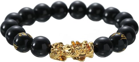 Feng Shui Pixiu Wealth and Luck Bracelet Black Obsidian Pixiu Bracelet Gold Dragon Lucky Charm Bracelets Prosperity Buddha Beams Elastic Bracelets for Men and Women in Saudi Arabia