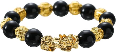 Feng Shui Pixiu Wealth and Luck Bracelet Black Obsidian Pixiu Bracelet Gold Dragon Lucky Charm Bracelets Prosperity Buddha Beams Elastic Bracelets for Men and Women in Saudi Arabia