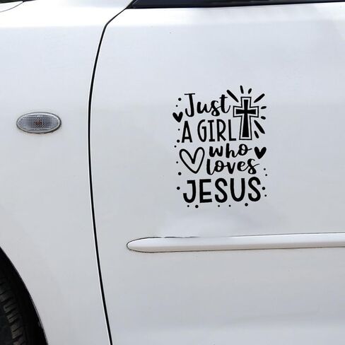 Just A Girl Who Loves Jesus Decal Car Sticker, 6.1"×4.6" Jesus Cross Vinyl Sticker Car Bumper Decal, Waterproof Auto Exterior Decoration Decals for Cars, Truck, Wall, Window, Laptop (White) in Kuwait