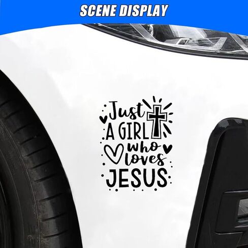 Just A Girl Who Loves Jesus Decal Car Sticker, 6.1"×4.6" Jesus Cross Vinyl Sticker Car Bumper Decal, Waterproof Auto Exterior Decoration Decals for Cars, Truck, Wall, Window, Laptop (White) in Kuwait