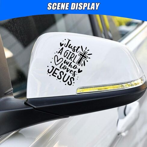 Just A Girl Who Loves Jesus Decal Car Sticker, 6.1"×4.6" Jesus Cross Vinyl Sticker Car Bumper Decal, Waterproof Auto Exterior Decoration Decals for Cars, Truck, Wall, Window, Laptop (White) in Kuwait