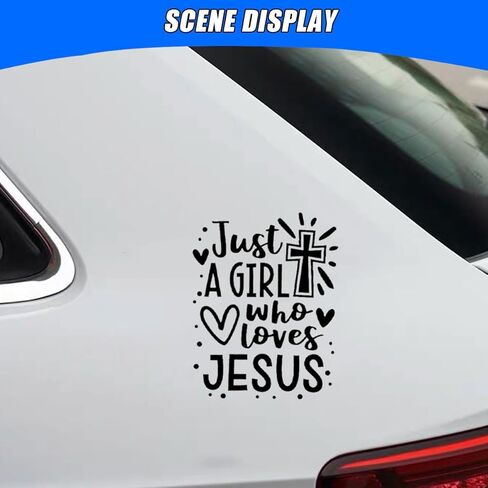 Just A Girl Who Loves Jesus Decal Car Sticker, 6.1"×4.6" Jesus Cross Vinyl Sticker Car Bumper Decal, Waterproof Auto Exterior Decoration Decals for Cars, Truck, Wall, Window, Laptop (White) in Kuwait