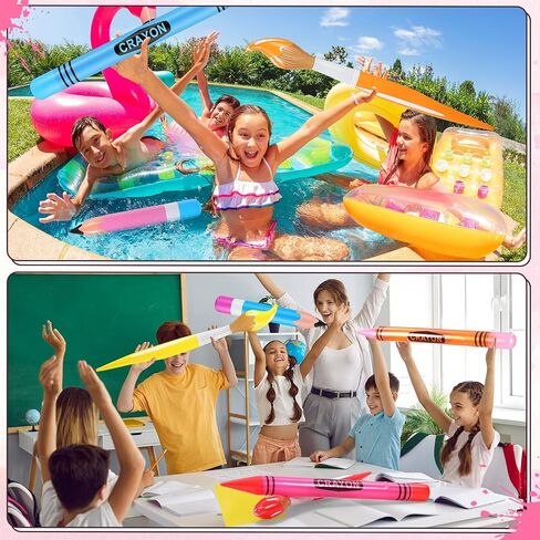 12 Pcs Inflatable Crayons Balloons Decoration Set Giant Large Crayons Pencils Paint Brush Hanging Inflatable Decor for Garden Room Birthday Back to School Party Decorations,12 Designs in Kuwait