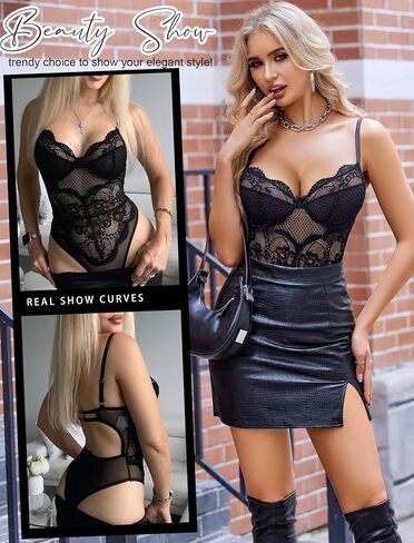 Avidlove Sexy Lingerie for Women Lace Bodysuit V Neck Cut Out Babydoll One Piece Lingerie Teddy in Saudi Arabia