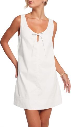 OLAPTA Women Sleeveless Summer Mini Tank Dress Tie Up Loose Fit Sundress Scoop Neck Casual Trendy Short Dresses with Pockets in Saudi Arabia