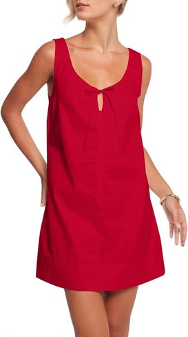 OLAPTA Women Sleeveless Summer Mini Tank Dress Tie Up Loose Fit Sundress Scoop Neck Casual Trendy Short Dresses with Pockets in Saudi Arabia