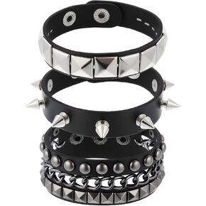 3 Piece Punk Rock Studded Bracelets Black Spiked Leather Cuff Bracelet for Men Women Adjustable Goth Bracelets 80s Retro Style Wristband Halloween Party Accessories in Kuwait