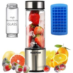 Portable Smoothie blender ROSEVIEW Glass bottle USB rechargeable mini Handheld Ice Shakes Cup 2 speed blend juicer Cordless Personal smoothies maker Fruit mixer (Metallic) in Kuwait