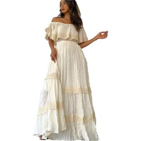 Women's Retro Floral Print Lace V-Neck Flared Sleeve Holiday Maxi Dress in Saudi Arabia