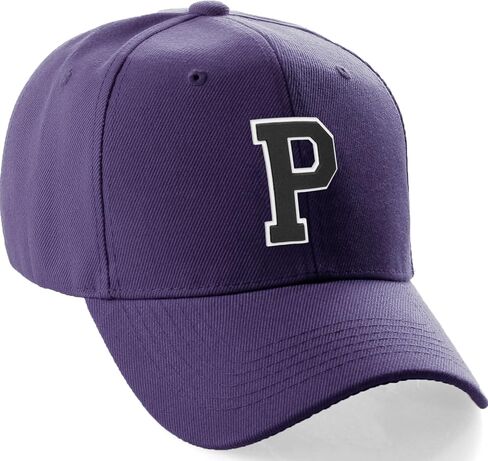 Classic Baseball Hat Custom A to Z Initial Team Letter, Purple Cap White Black in Kuwait