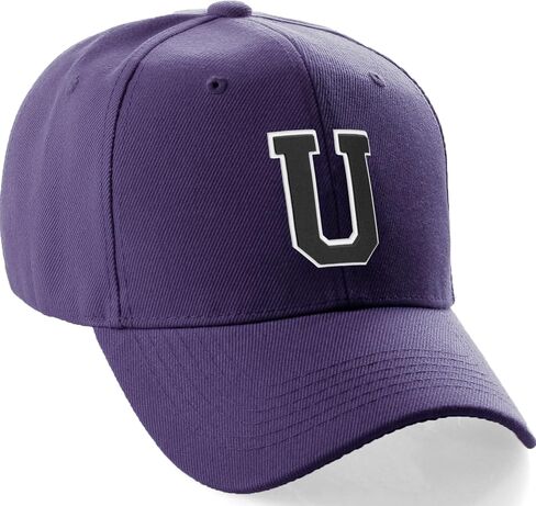 Classic Baseball Hat Custom A to Z Initial Team Letter, Purple Cap White Black in Kuwait