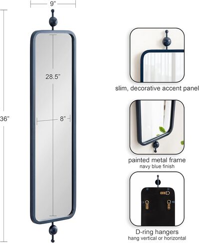 Kate and Laurel Kasota Mirt Traditional Slim Panel Gall Mirror ، 9 × 36 ، الأزرق البحري ، مرآة طويلة الطول لاستخدامها كدخول متعدد الاستخدامات أو جدار غرفة نوم in Saudi Arabia