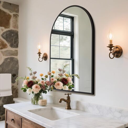 36 "x24" مرآة الجدار زخرفية ، مرايا الإطار المعدني القوس للحمام ، غرفة نوم ، مدخل ، غرفة معيشة ، أسود in Kuwait
