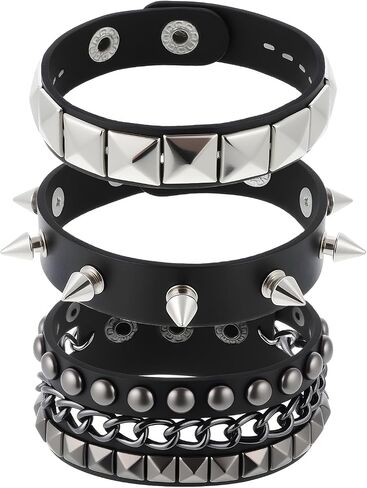 3 Piece Punk Rock Studded Bracelets Black Spiked Leather Cuff Bracelet for Men Women Adjustable Goth Bracelets 80s Retro Style Wristband Halloween Party Accessories in Saudi Arabia