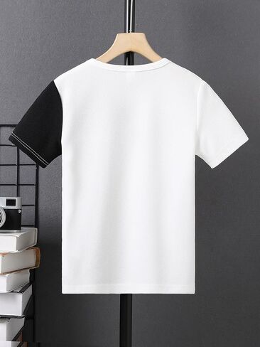 بلوك ألوان Oyoangle Boy Block Short Sereve T-Shirt Tops Summer Teeps Tops in Saudi Arabia
