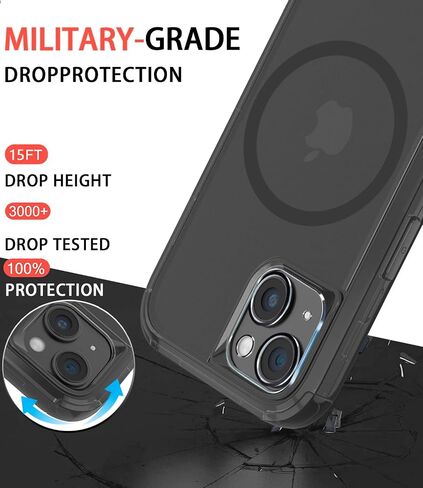 Diverbox for iPhone 13 Case [Shockproof] [Dropproof] [Tempered Glass Screen Protector + Camera Lens Protector],Heavy Duty Protection Phone Case Cover for Apple iPhone 13 (Black) in Kuwait