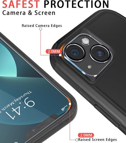 Diverbox for iPhone 13 Case [Shockproof] [Dropproof] [Tempered Glass Screen Protector + Camera Lens Protector],Heavy Duty Protection Phone Case Cover for Apple iPhone 13 (Black) in Kuwait
