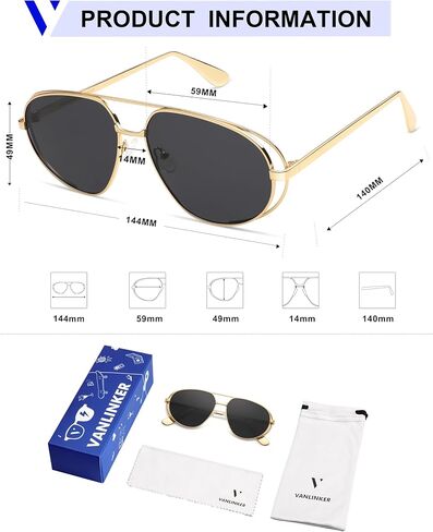 Vanlinker Retro Aviatiator Sunglasses for Women Men Classic Trendy Driving Grasses Designer Metal Frame VL9837 in Kuwait