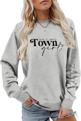 مجرد فتاة بلدة صغيرة للنساء للنساء ، والدولة السفر Crewneck Pullover قمصان طويلة الأكمام الطويلة in Kuwait